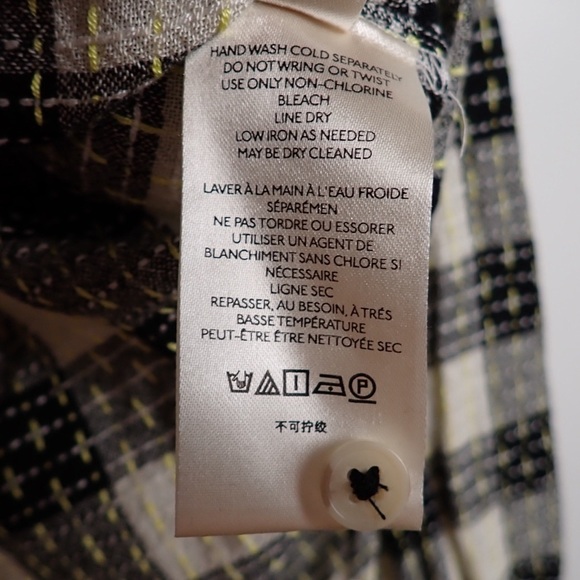Anthropology Pilcro Breezy Button down Black Motif Long Sleeve top plaid size LP - Picture 8 of 11